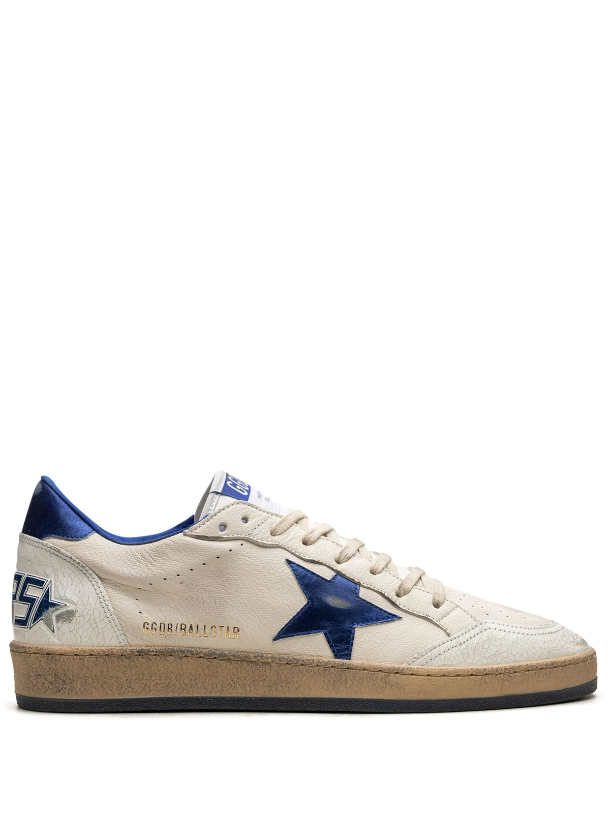 Golden Goose Ball Star Trainers in White Nappa with Blue star and Heels tab