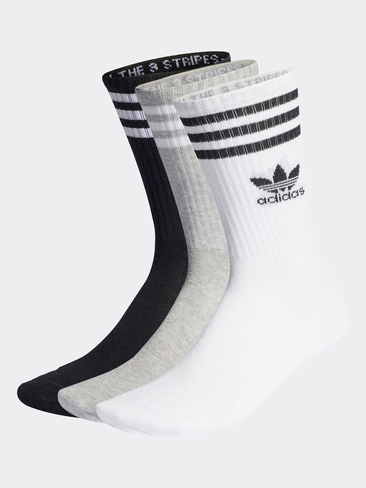 adidas Originals Black/Grey/White Mid Cut Crew Socks FOOT WEAR